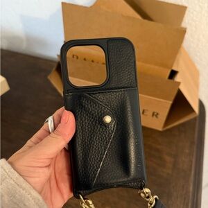 Black Leather Phone Case with Strap